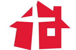 Cross inside a red house logo