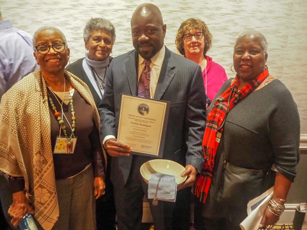 Kenney Washington's (center) colleagues were on hand to celebrate his commissioning as a Diakonal Minister at CHHSM's Annual Gathering in March. From left: Dr. Alice Graham, Yvette Scales, Washington, Sue Earl, and Jasmine Quinerly.
